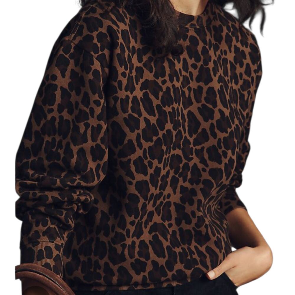 Women's Clare V Oversized Sweatshirt Animal Print Chocolate Double Jag XS